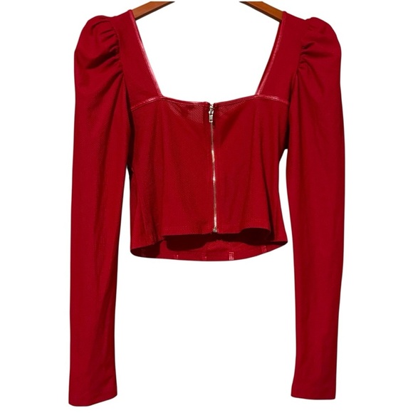 Guess Scarlet Red Puffed Long Sleeve Cropped Bustier Corset Top Y2K - Picture 6 of 6